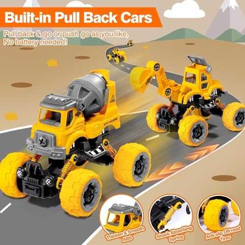 LUDILO Take-Apart Construction Trucks Set with Electric Drill (4 pcs)