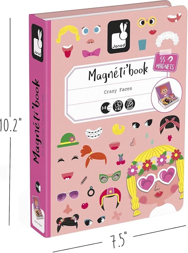 Janod Girls Crazy Faces Magneti'Book - 55 Magnets and 10 Cards