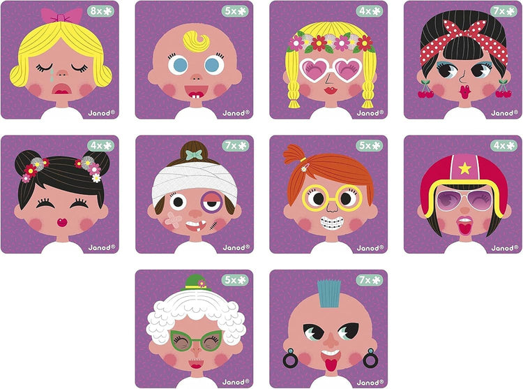 Janod Girls Crazy Faces Magneti'Book - 55 Magnets and 10 Cards