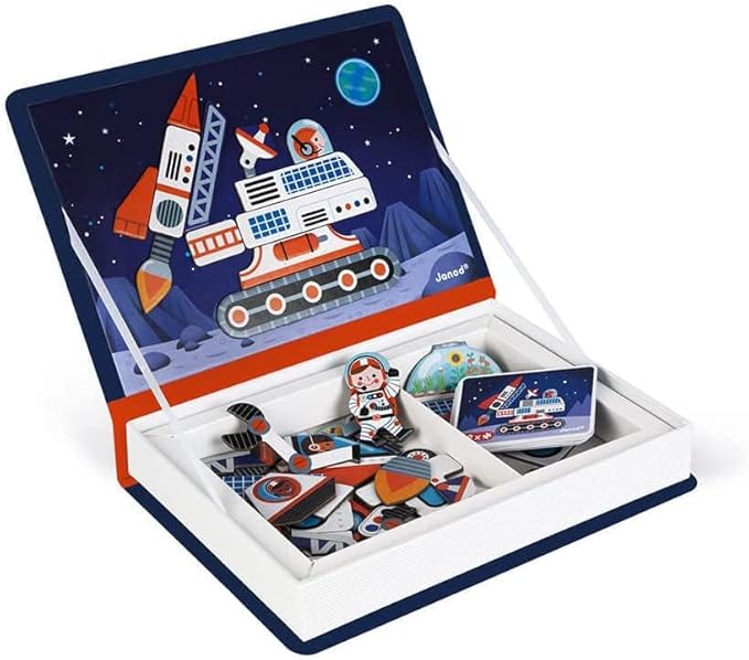 Janod Space Magneti'Book - 52 Magnets and 18 Cards for Kids