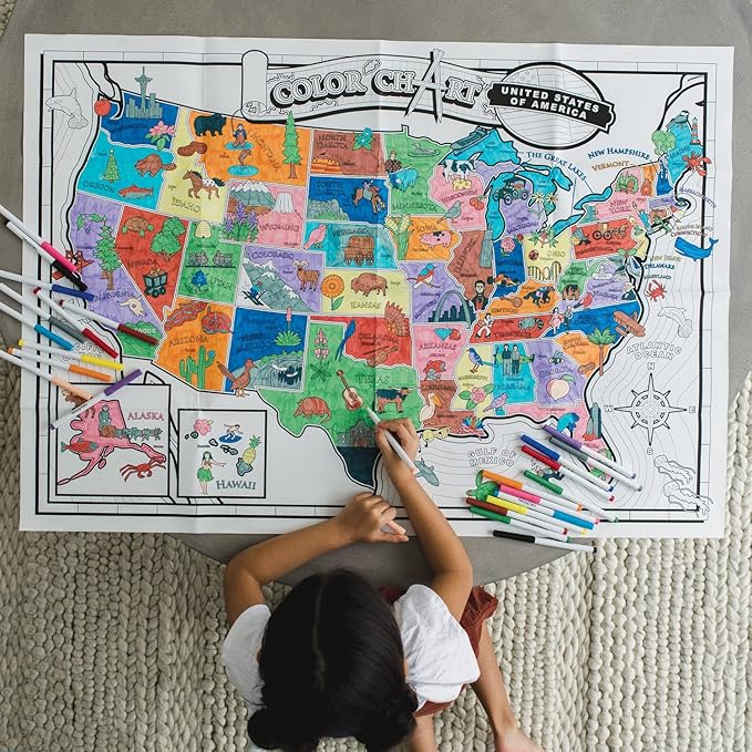 MindWare Color and Find Map Posters: The World and The United States of America