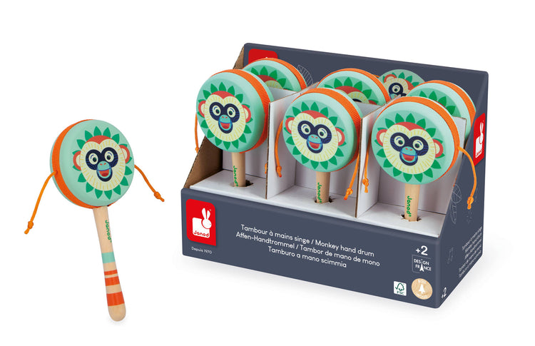 Janod Gioia Monkey Hand Drum - Wooden Rhythm Toy