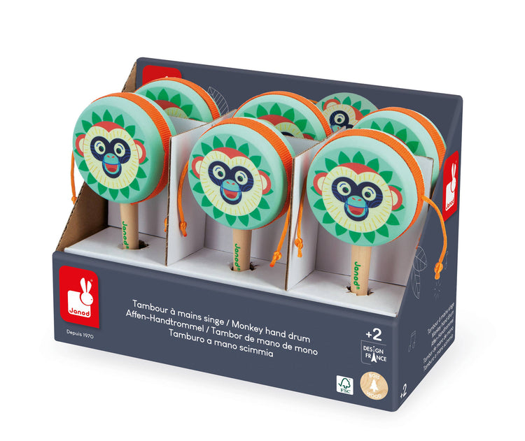 Janod Gioia Monkey Hand Drum - Wooden Rhythm Toy