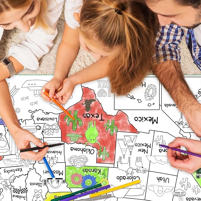 PartyGarden US Map Coloring Poster for Kids