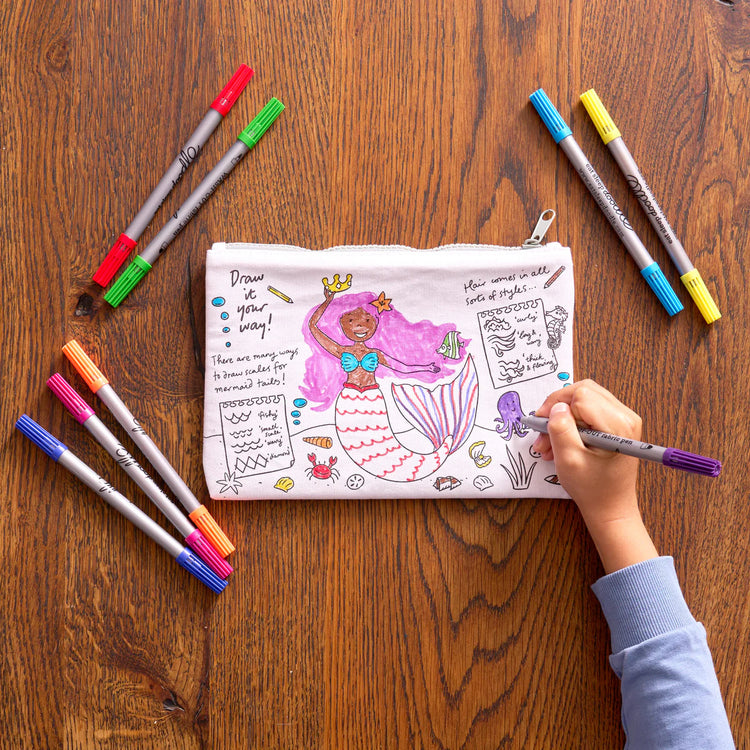 Color-In Mermaid Pencil Case - Dolphins & Shells - eatsleepdoodle