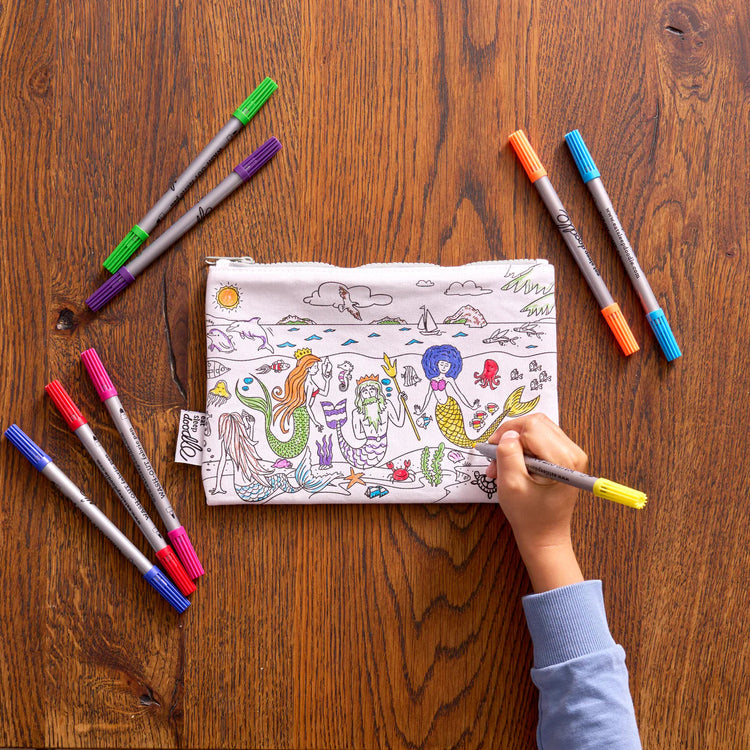 Color-In Mermaid Pencil Case - Dolphins & Shells - eatsleepdoodle