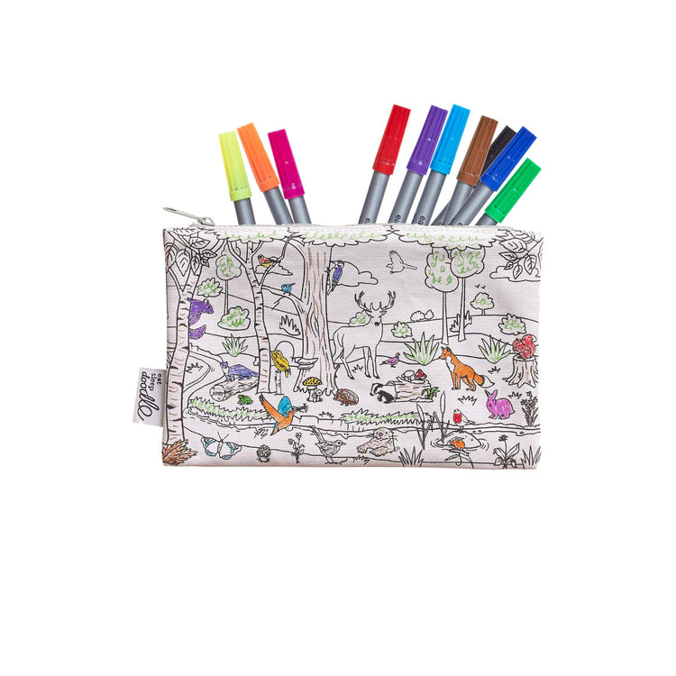 Color-In Woodland Pencil Case - Otters & Birds - eatsleepdoodle