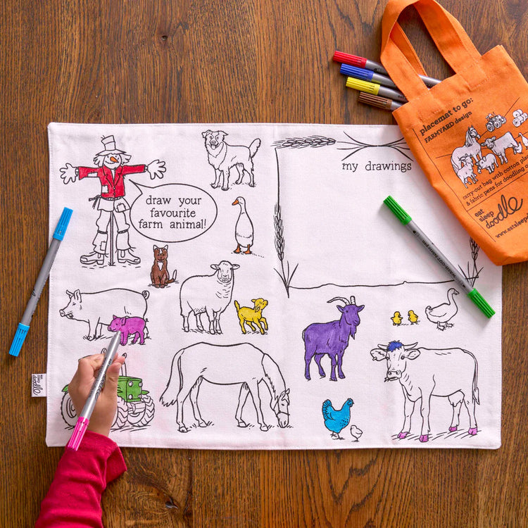 Color-In Farmyard Placemat to Go - 10 Pens - eatsleepdoodle