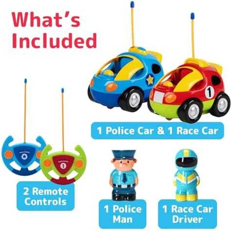 Prextex Cartoon RC Cars Set – Police & Race Car