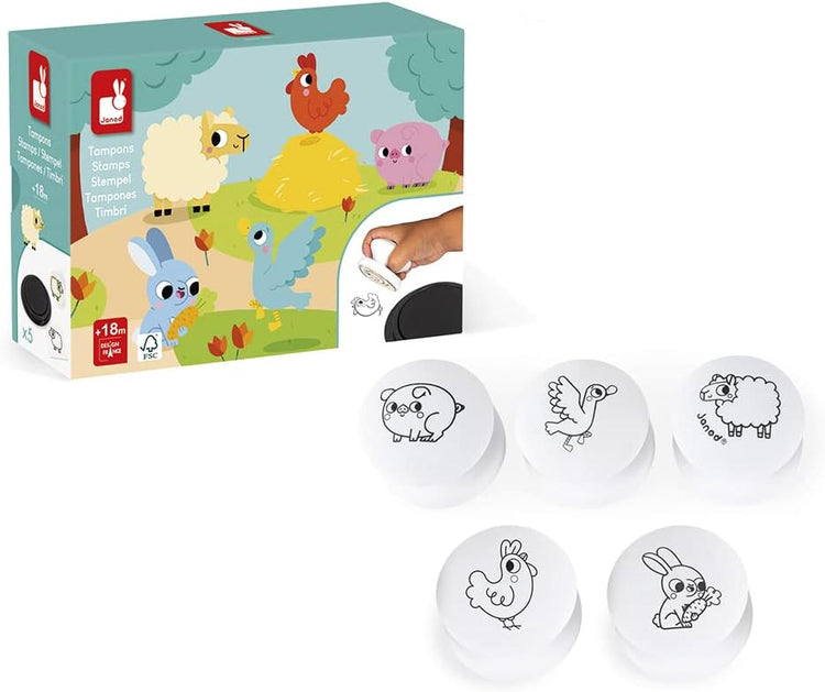 Janod Stampinoo Baby Farm - 5 Easy-Grip Toddler Stamps Set