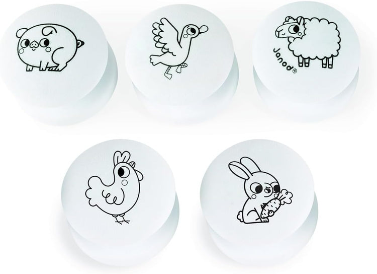 Janod Stampinoo Baby Farm - 5 Easy-Grip Toddler Stamps Set