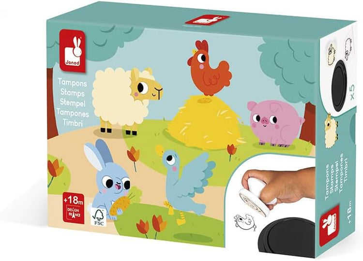 Janod Stampinoo Baby Farm - 5 Easy-Grip Toddler Stamps Set