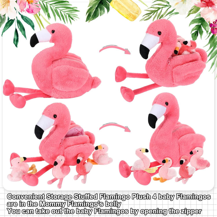 Skylety 18 Inches Flamingo Stuffed Animal with 4 Babies Plush Toys Inside