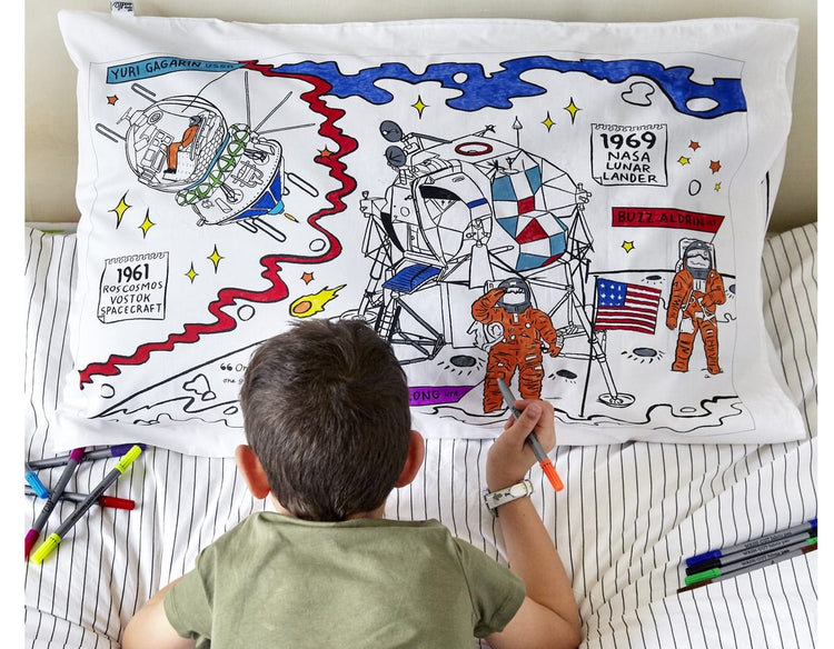 Coloring Space Pillowcase - Planets & Rockets - eatsleepdoodle