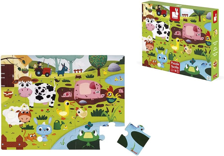 Janod Tactile Farm Puzzle - 20 Pieces with 7 Touch Textures