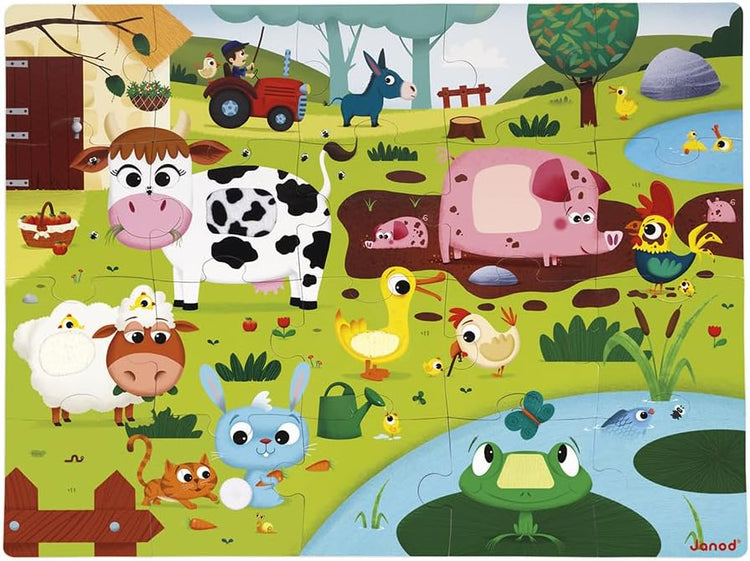 Janod Tactile Farm Puzzle - 20 Pieces with 7 Touch Textures