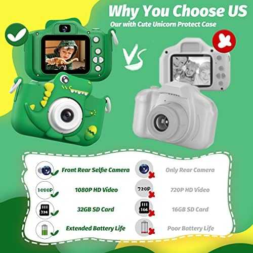 Upgrade Dinosaur Kids Camera with Selfie & Video