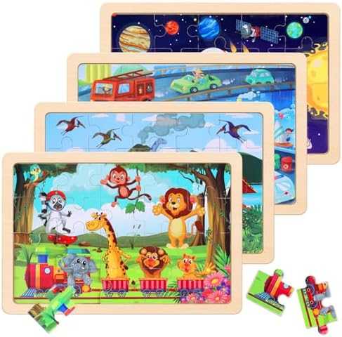 Wooden Dinosaur Jigsaw Puzzles Set (4 Packs)