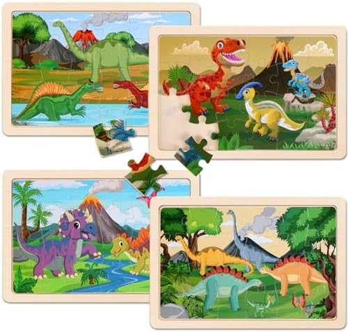 Wooden Dinosaur Jigsaw Puzzles Set (4 Packs)