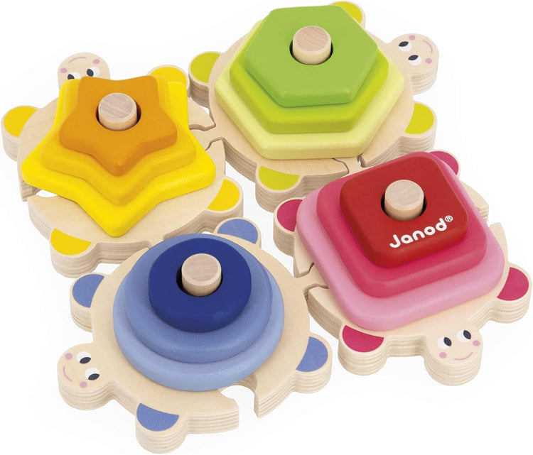Janod Zigolos Stackable Turtle Puzzle - Fun Wooden Stacking Toy f