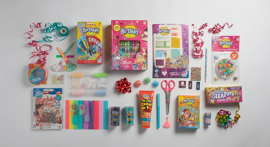 Birthday gifts for 11-year-old girls including craft kits, art supplies, DIY jewelry sets, and creative toys on white background