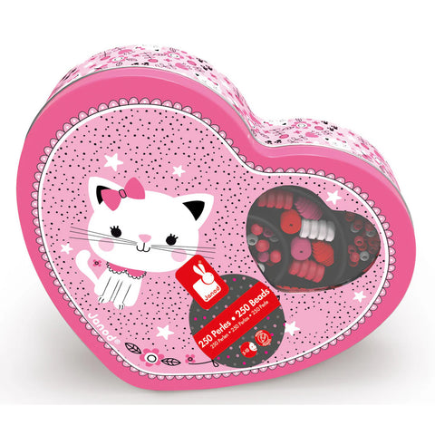 Janod 250 Beads Cat - Wooden Jewelry Kit in Heart Tin Case