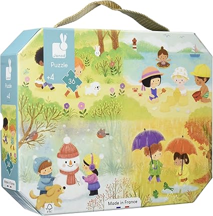 Janod 4 Seasons Suitcase Puzzle - 36 Pieces with Model Poster