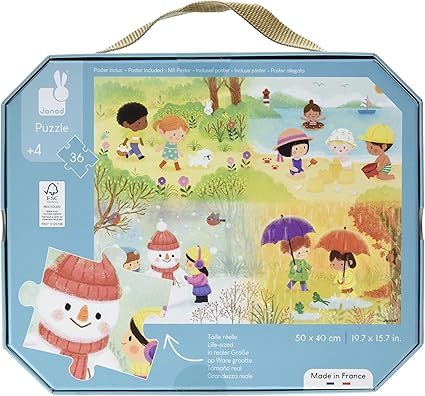 Janod 4 Seasons Suitcase Puzzle - 36 Pieces with Model Poster