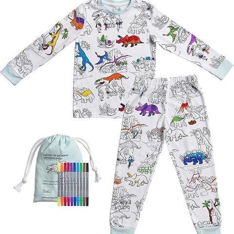 Color-In Dinosaur Pajamas 4-7 years - Washable Pens - eatsleepdoodle