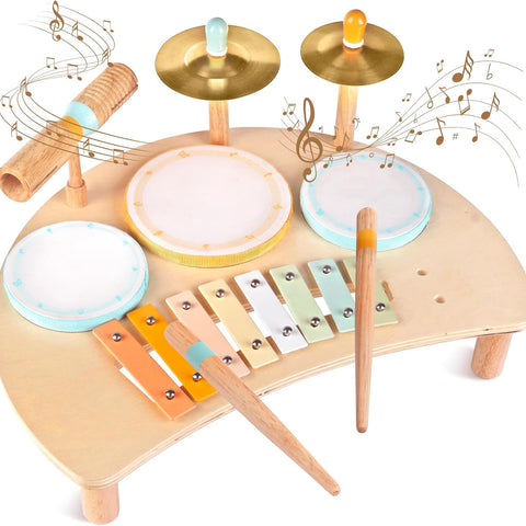 Toddler Drum Wooden Set with Xylophone - 7 in 1