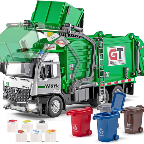 Garbage Truck Toy with Lights, Sounds & 4 Trash Bins