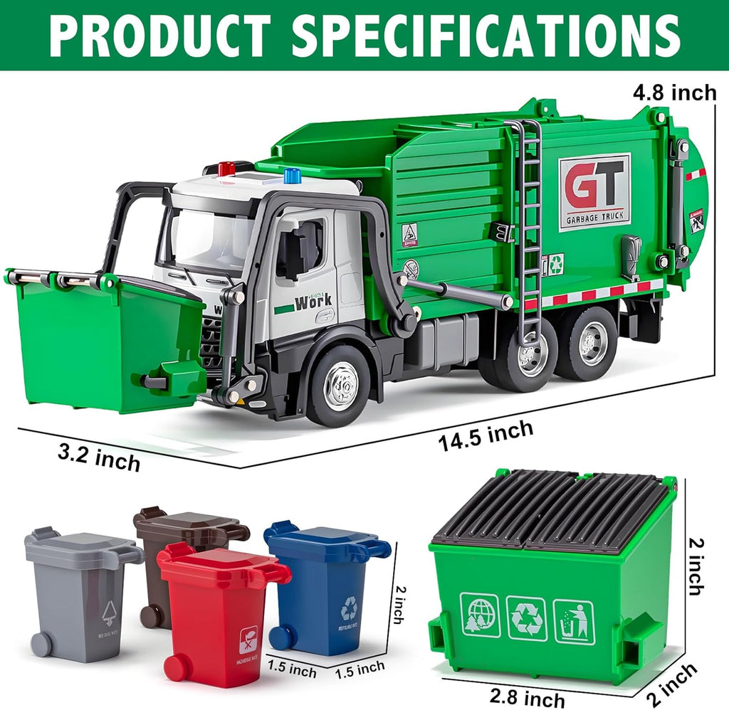 Garbage Truck Toy with Lights, Sounds & 4 Trash Bins