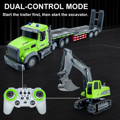 2-in-1 RC Semi-Trailer Truck & Excavator Toy Set - 1:12 Scale