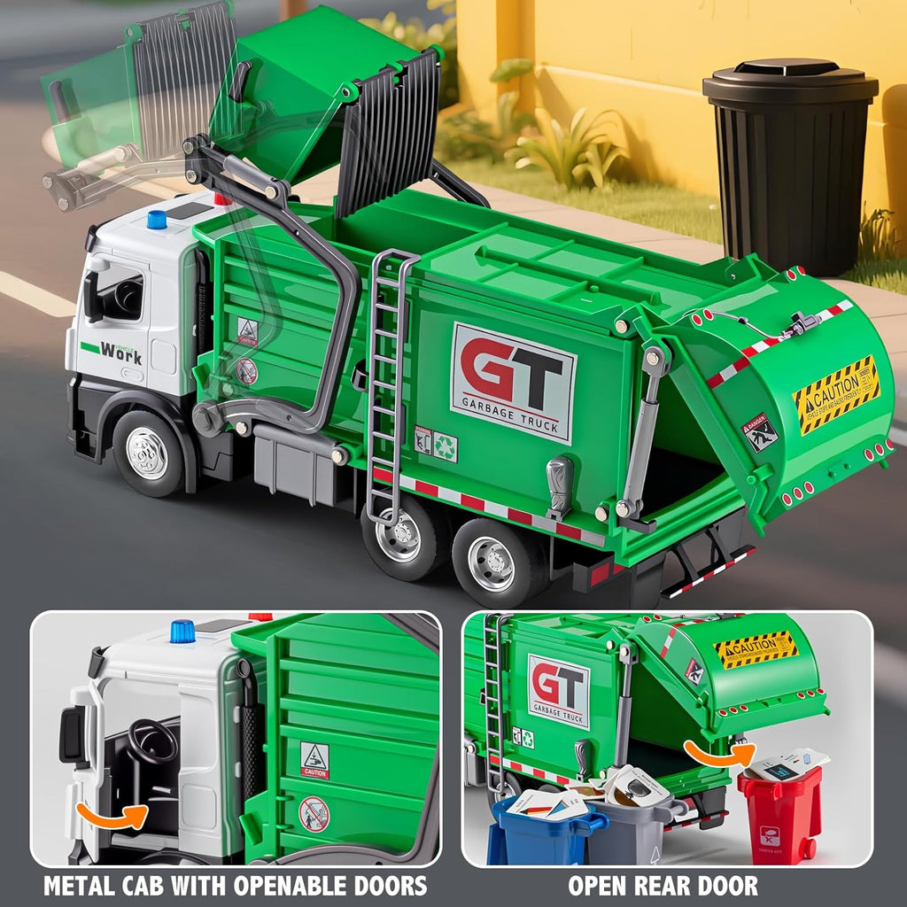 Garbage Truck Toy with Lights, Sounds & 4 Trash Bins