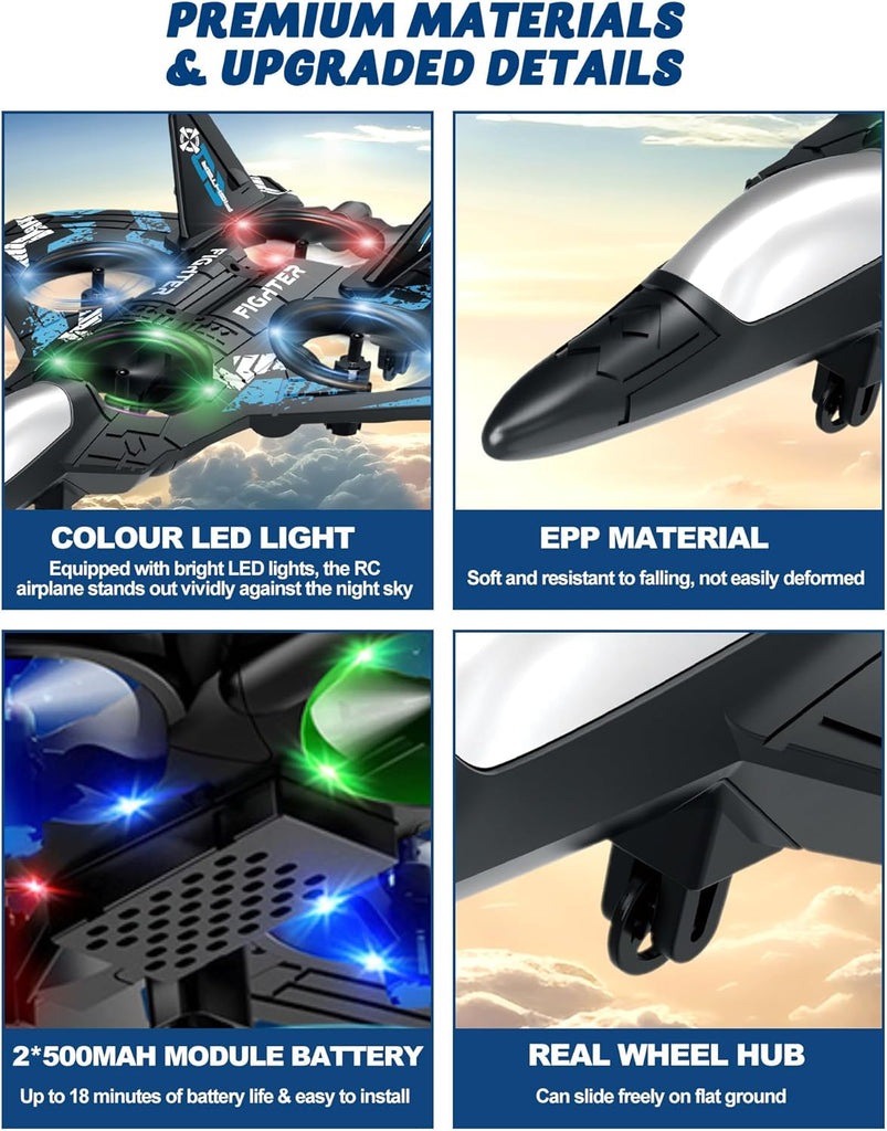 RC Plane Drone with LED Lights & 360° Flips