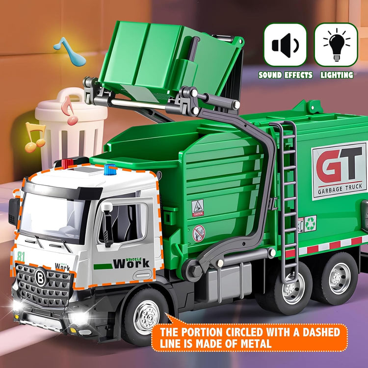 Garbage Truck Toy with Lights, Sounds & 4 Trash Bins