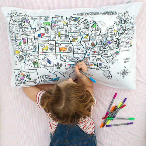 Coloring US Map Pillowcase - Learn 50 States - eatsleepdoodle
