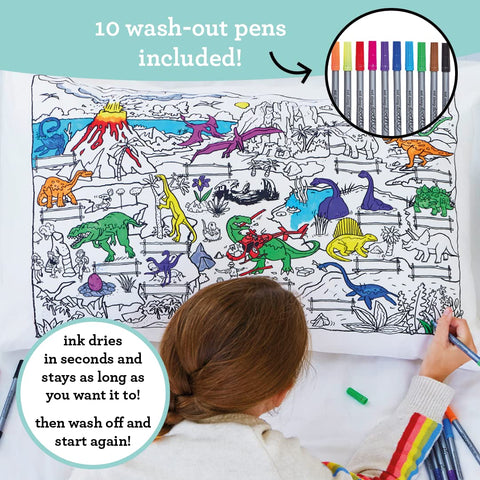 Color-In Dinosaur Pillowcase - 10 Washable Pens - eatsleepdoodle