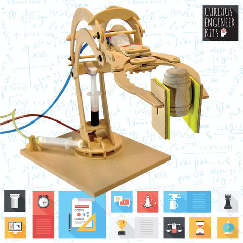 Copernicus Working Wooden Robotic Arm Kit - Build and Learn Hydraulics