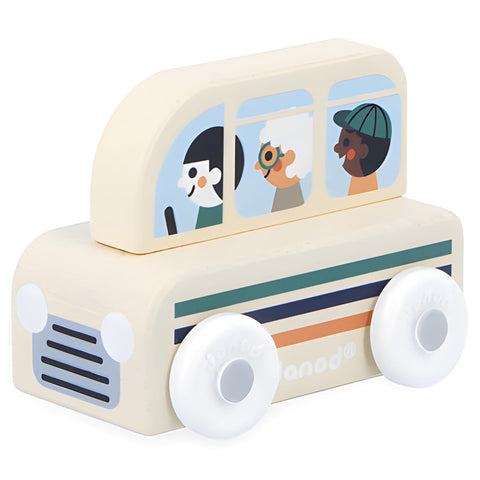 Janod White Valley Bus - Easy-Grip Wooden Mountain Ride