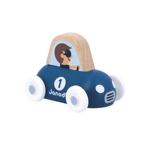 Janod White Valley Sports Car - Wooden Push-Along Racer