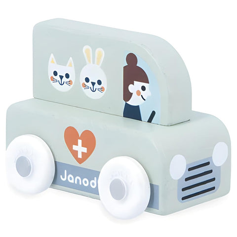 Janod White Valley Veterinarian - Wooden Animal Rescue Van