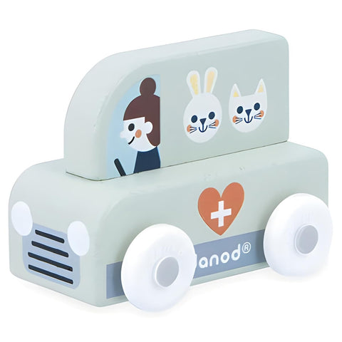 Janod White Valley Veterinarian - Wooden Animal Rescue Van