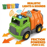 Friction Powered Garbage Truck with 4 Recycling Bins