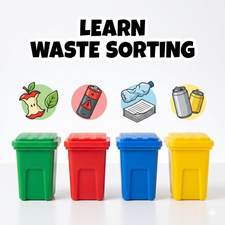 Friction Powered Garbage Truck with 4 Recycling Bins