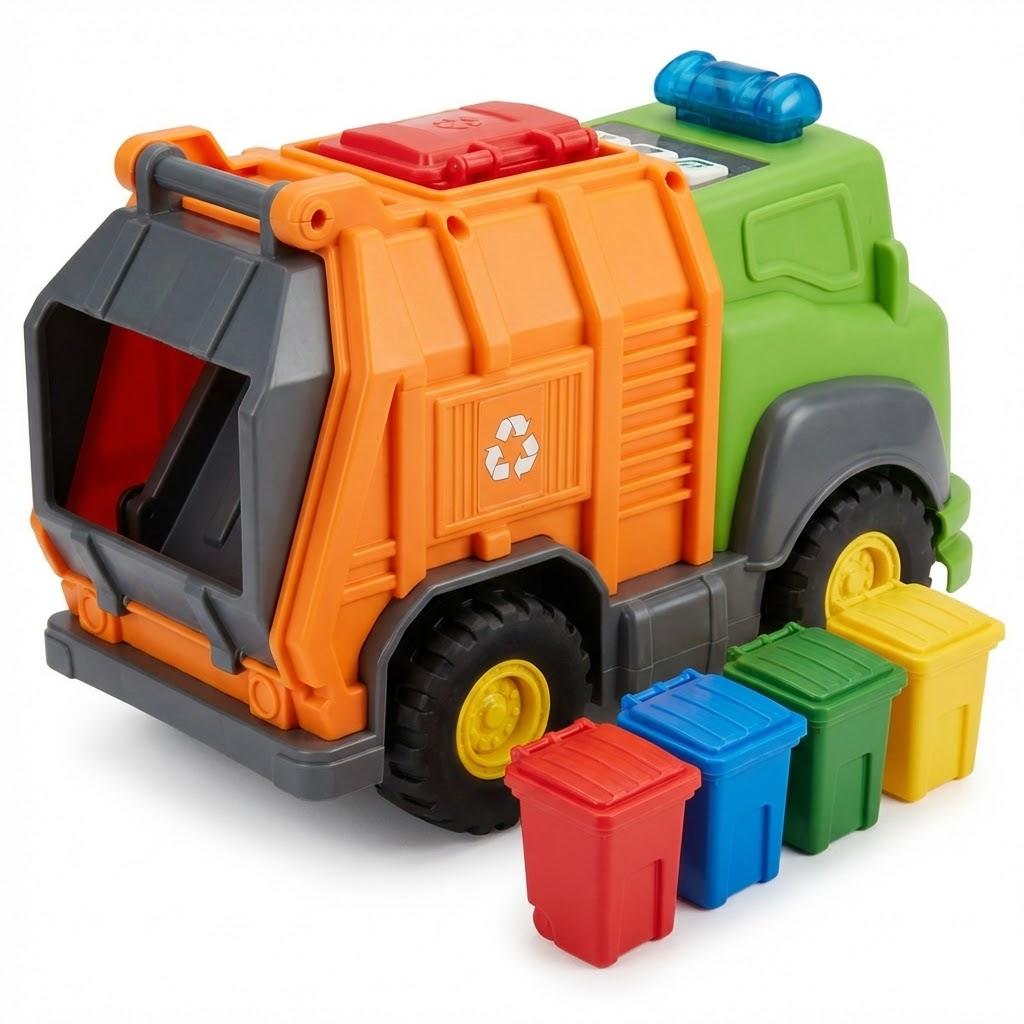 Friction Powered Garbage Truck with 4 Recycling Bins