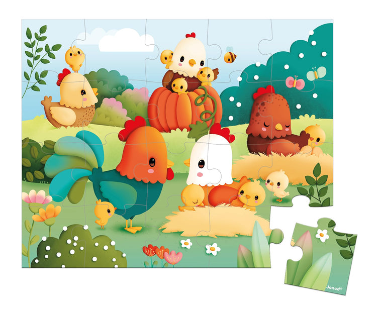 Janod Welcome to the Farm Puzzle - 20-Piece Chicken Scene