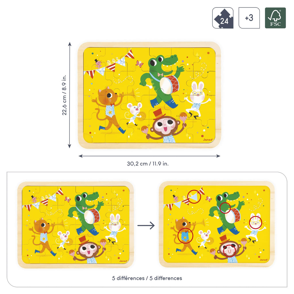 Janod Wooden Puzzle - 24 Pieces with Spot-the-Difference Game