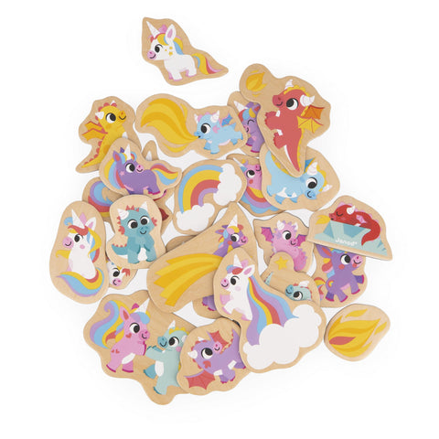Janod Unicorns and Dragons Magnets - 24 Wooden Play Pieces
