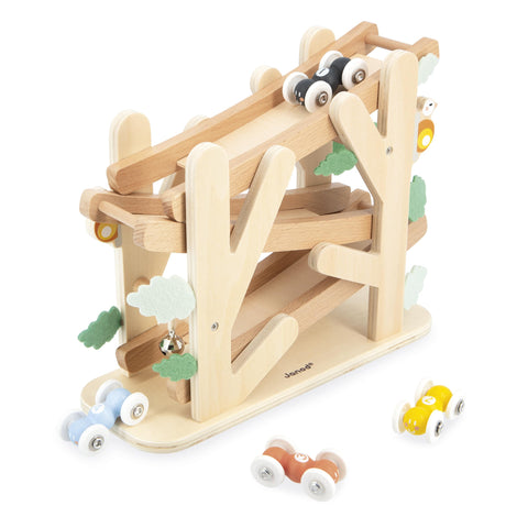 Janod Ant Slide - 3-Level Wooden Track with 4 Rolling Cars